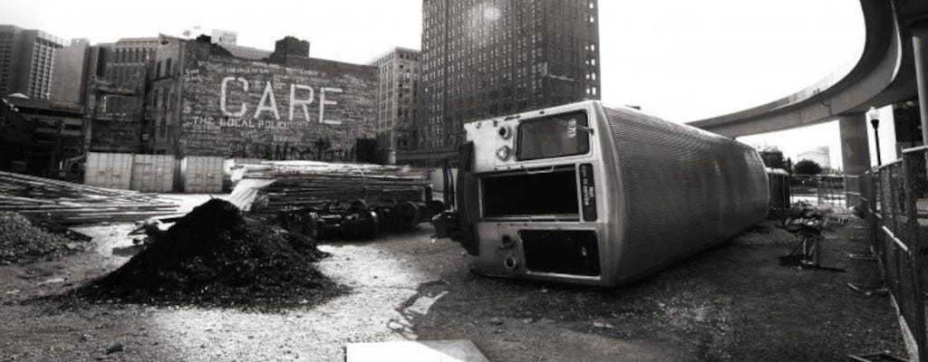 Train derailed on a construction site.