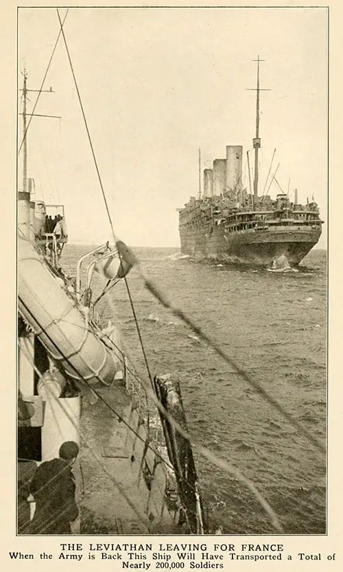 The USS Leviathan Leaving for France. The USS Leviathan Leaving for France.