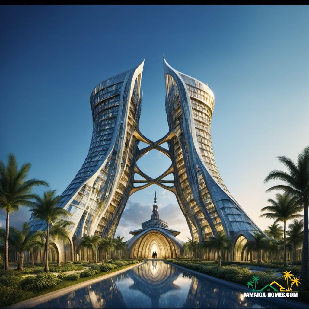 A modern church building stands in Jamaica.