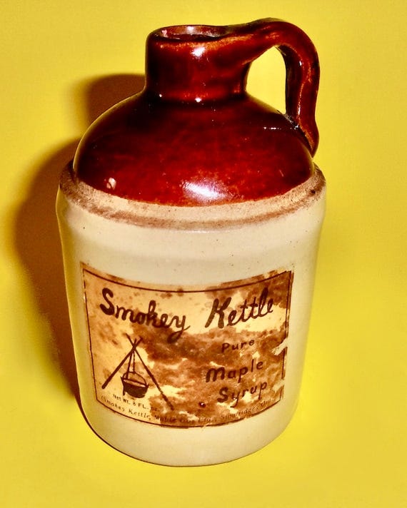 JUG CROCK SYRUP Smokey Kettle Pure Maple Syrup 8 Fl. Oz Canadian Canada  U.S.A Wax Sealed Contains Product Vintage Paper Label Stoneware Old - Etsy
