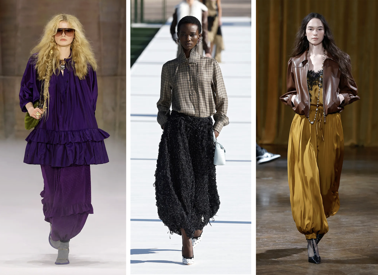 runway models in balloon pants