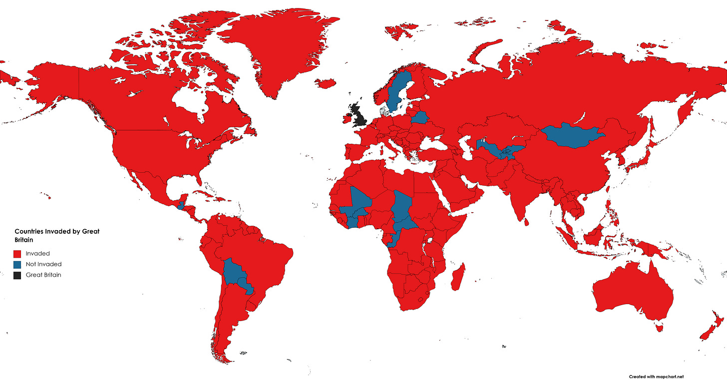 All countries in the world that Great Britain has invaded. Data comes from  Indy100. : r/MapPorn