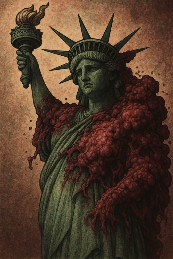 A statue of liberty with red and green skin

AI-generated content may be incorrect.