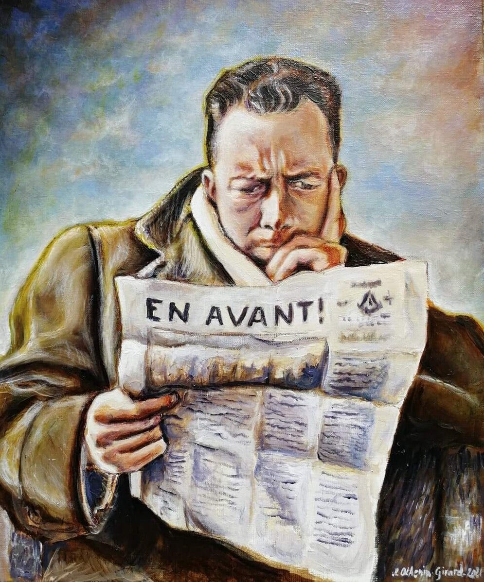 Albert Camus, painted by Jean-Loup Othenin-Girard (2018).
