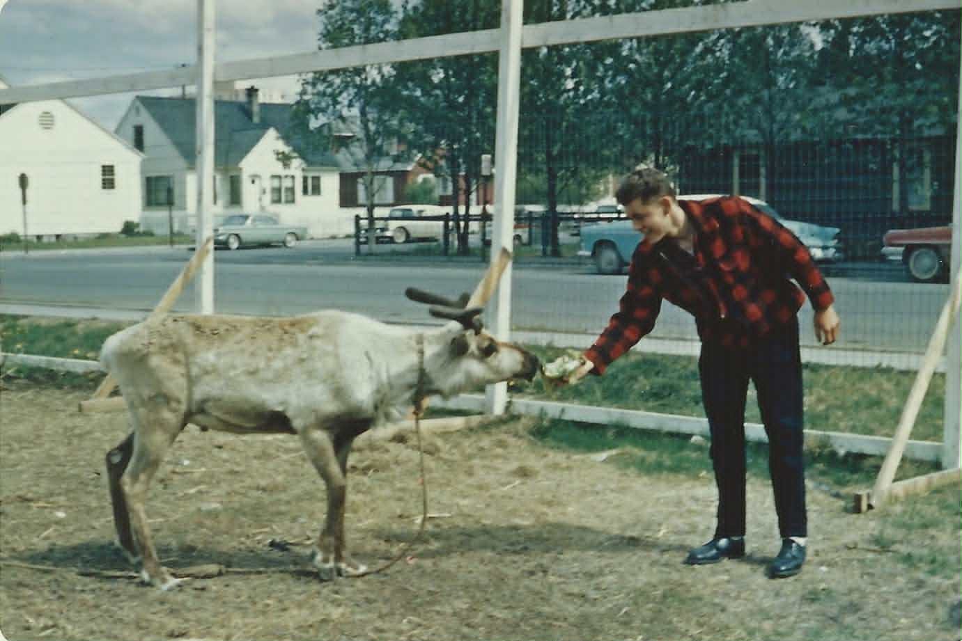 Bob Pendleton with Star the Reindeer in Anchorage, Alaska.