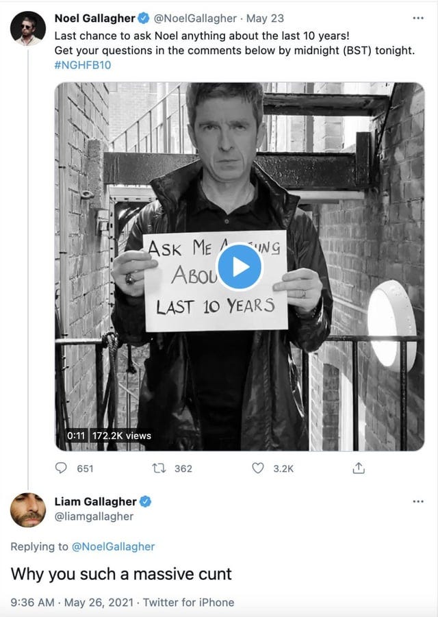 r/popculturechat - Liam Gallagher's random tweets