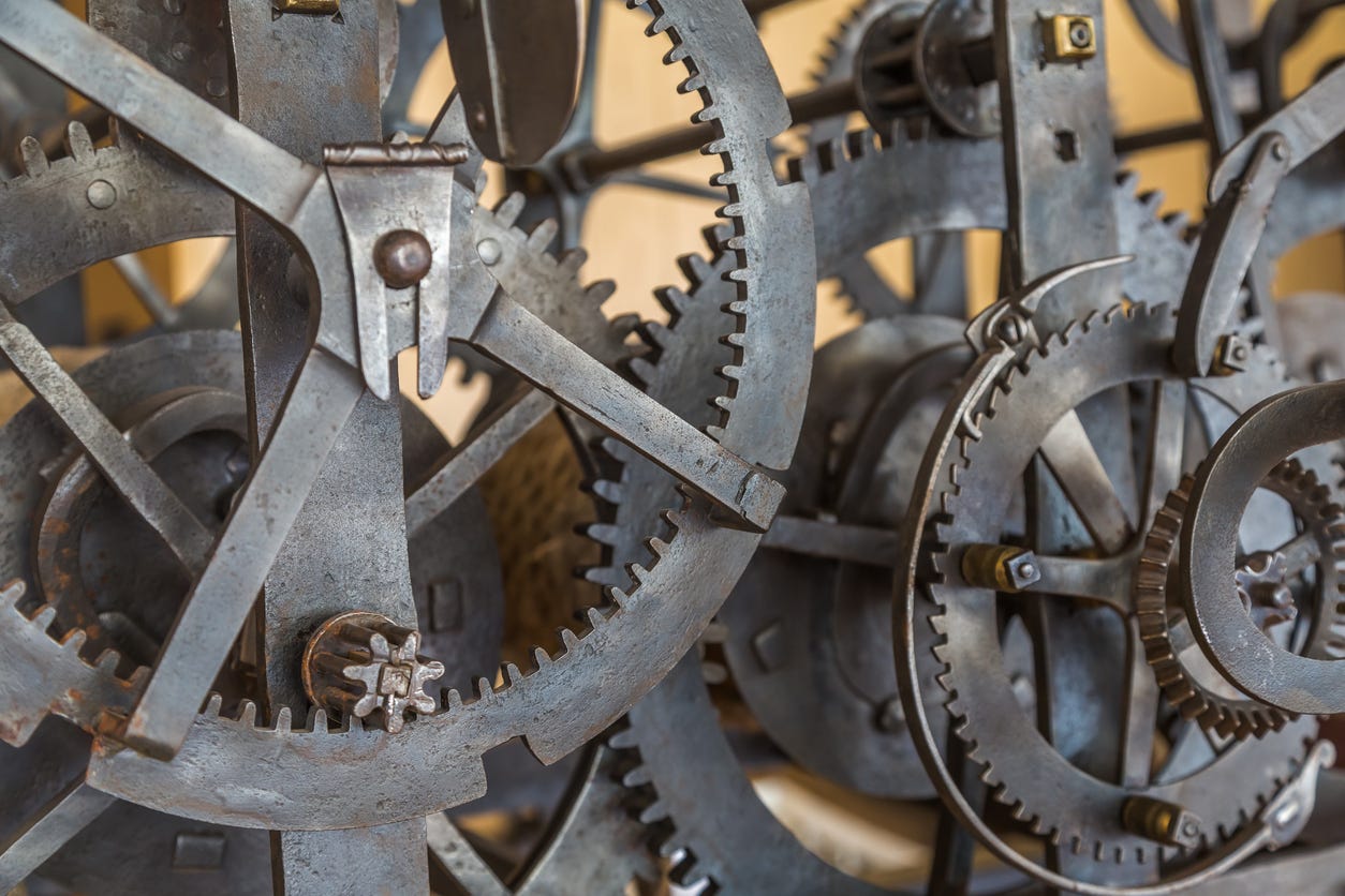 The mechanism of the old clock the clock tower