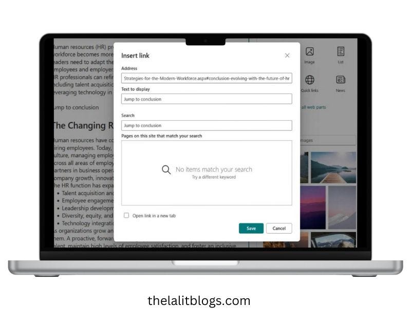 How to Link Two Words in the Same SharePoint Page