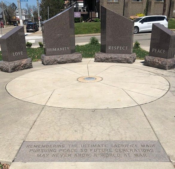 Love Humanity Peace Respect monument at Beechview's Monument Park.