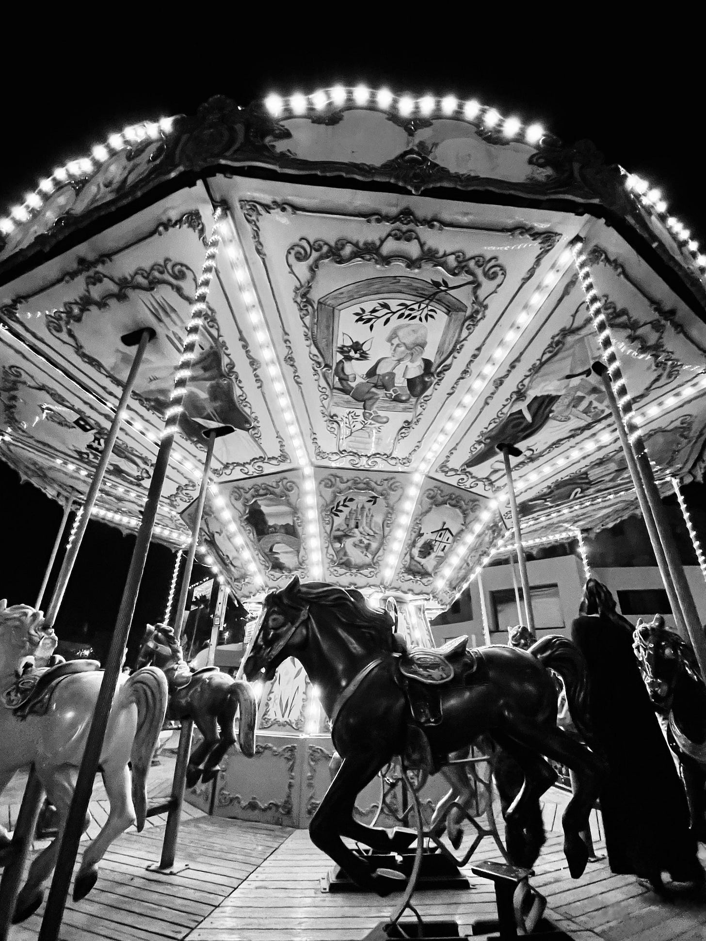 Fairground carousel at night