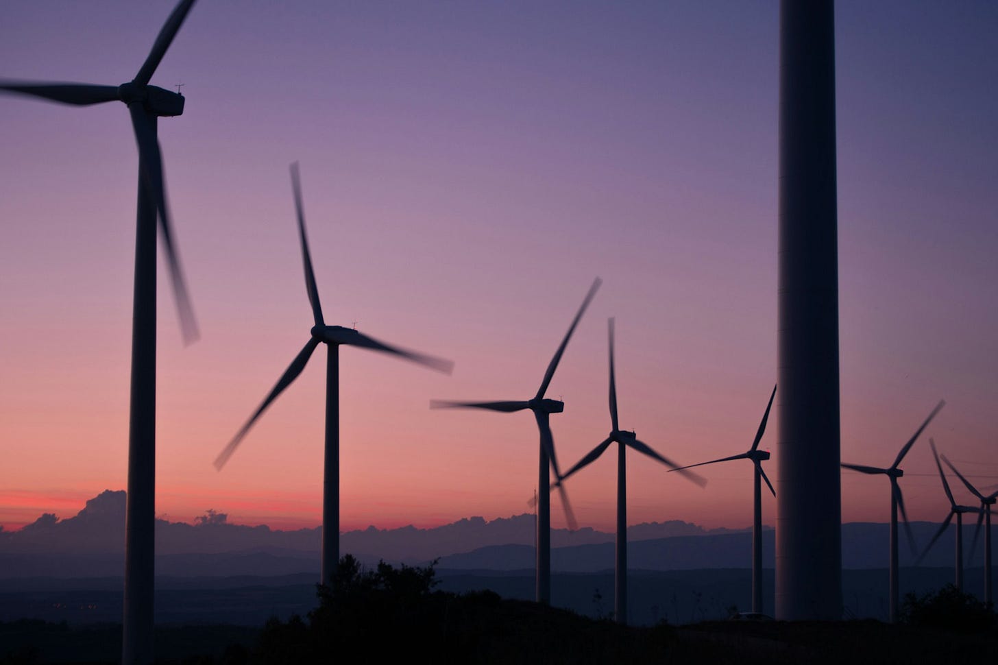 A wind farm at sunset