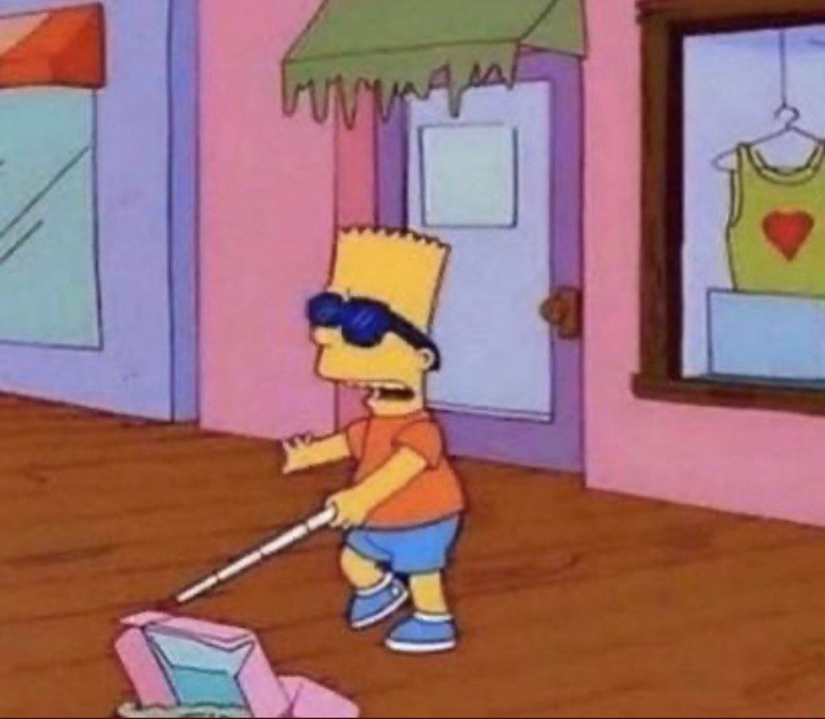 reactions on Twitter: "bart simpson walking around blind with dark glasses  and white cane walking stick… "