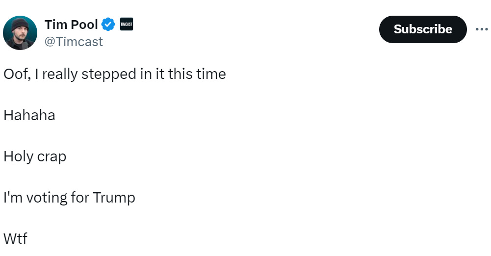 Oof, I really stepped in it this time  Hahaha  Holy crap  I'm voting for Trump  Wtf