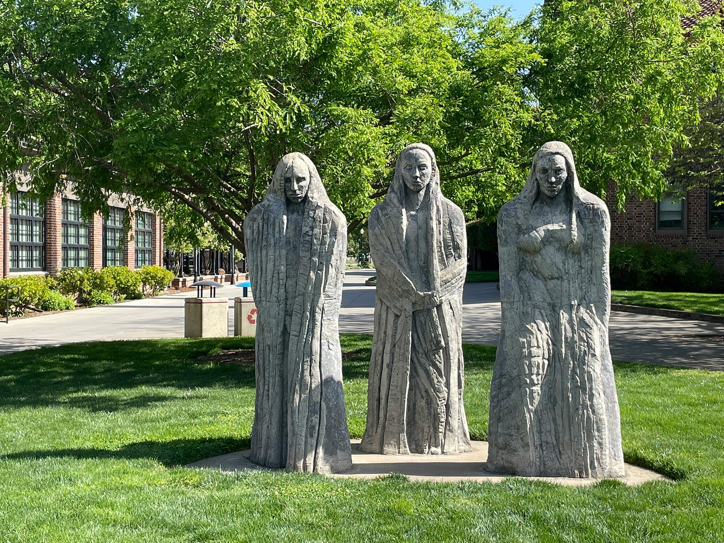 Stone sculpture "Three Sisters" by Deborah Masters