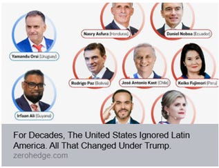 A collage of prominent Latin American political figures, illustrating the United States' historical neglect of the region, which has since changed under the Trump administration. AI-generated content may be incorrect.
