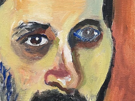 Detail images of eyes from Alice Neel paintings in the David Zwirner show At Home: Alice Neel in the Queer World