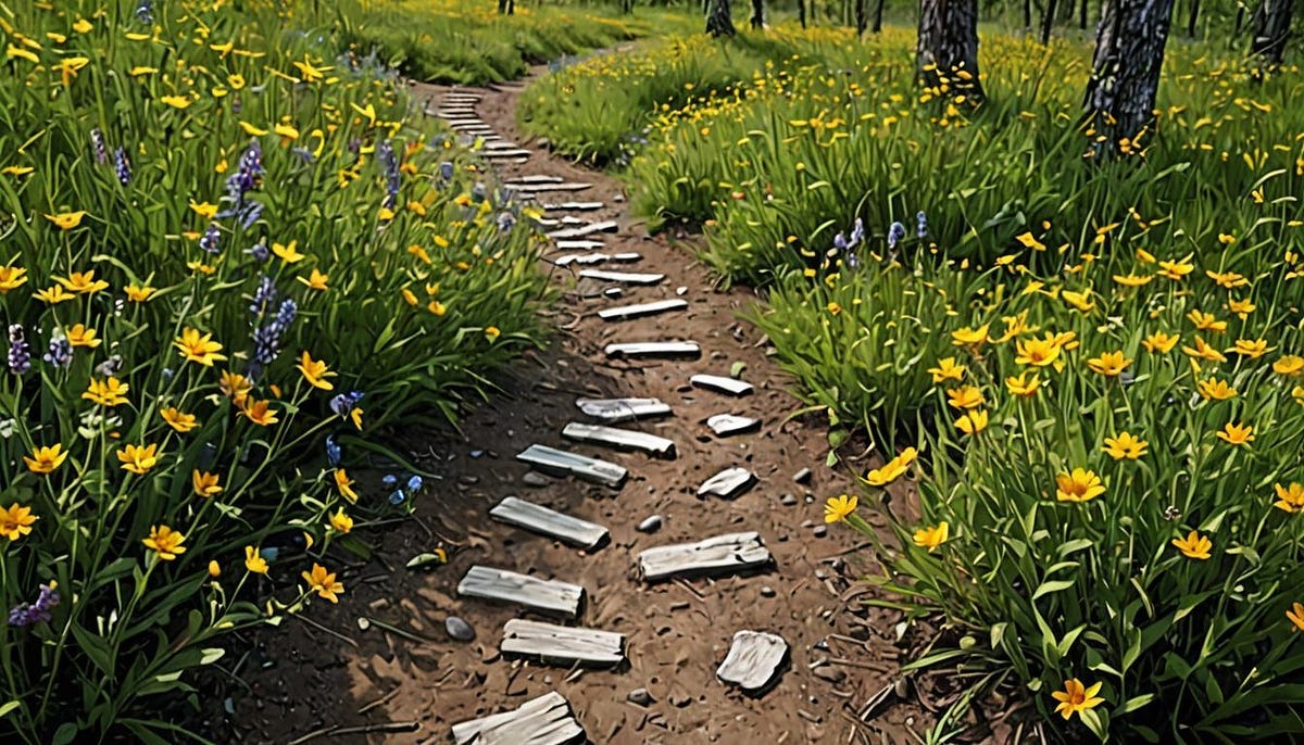 Trail along wildflower meadow Trail along wildflower meadow