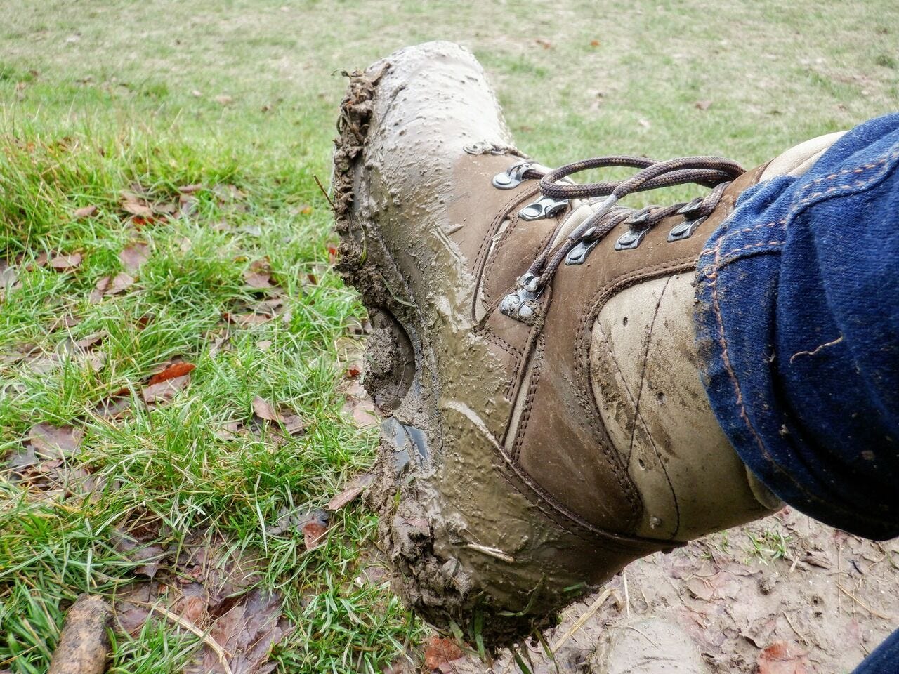Hanwag boot covered in mud