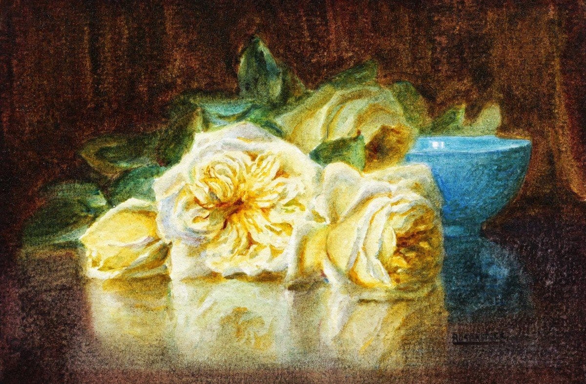 Isidore Rosenstock, Yellow Roses And Turquoise Bowl Isidore Rosenstock, Yellow Roses And Turquoise Bowl