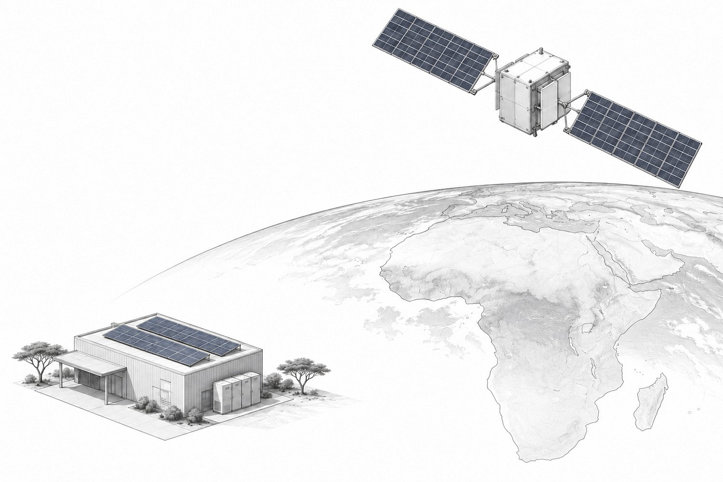 Two settings, one energy question. AI-generated concept illustration; not a real Starcloud design.