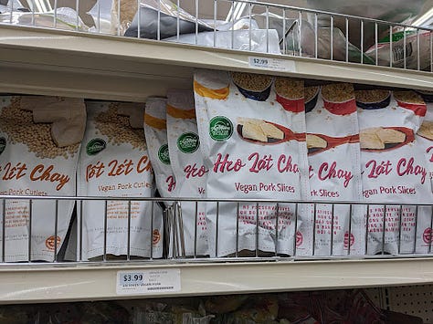 a collage of vegan grocery items