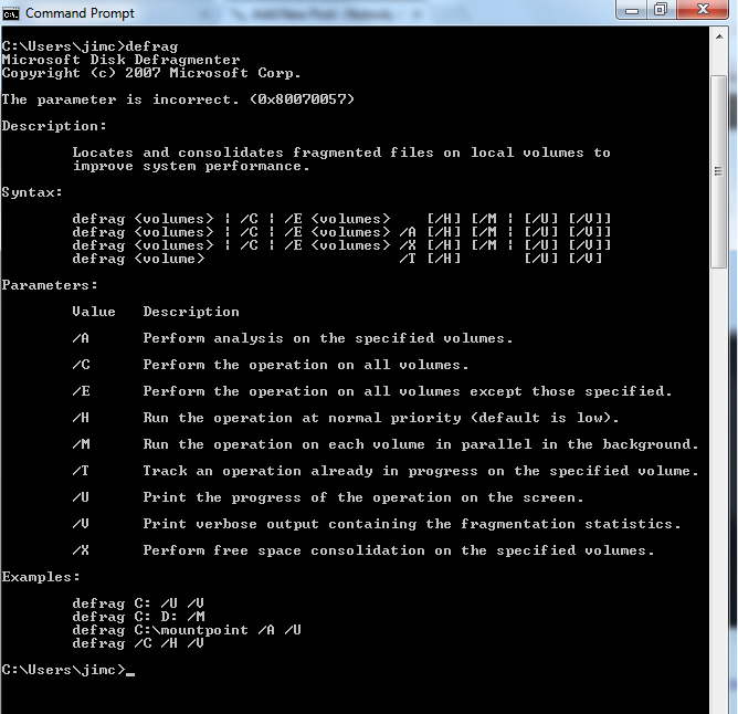 defrag cmd line defrag cmd line