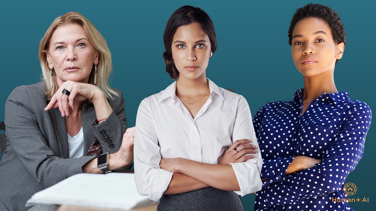3 businesswomen look to camera