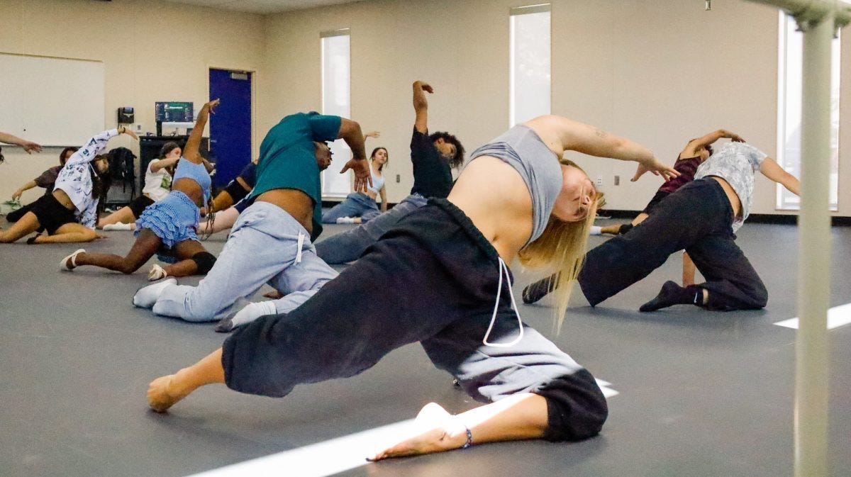 El Camino College students practice dances on Monday, Sept. 8, in new dance studios at the El Camino Commons next to Lot L. (Madison Moody | The Union)