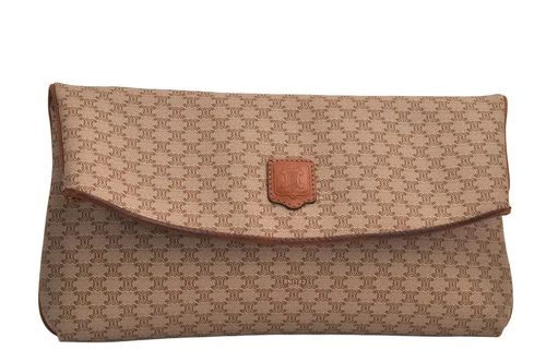 Authentic CELINE Macadam Blason Pattern Clutch Hand Bag PVC Leather Beige 7904M - Picture 1 of 10