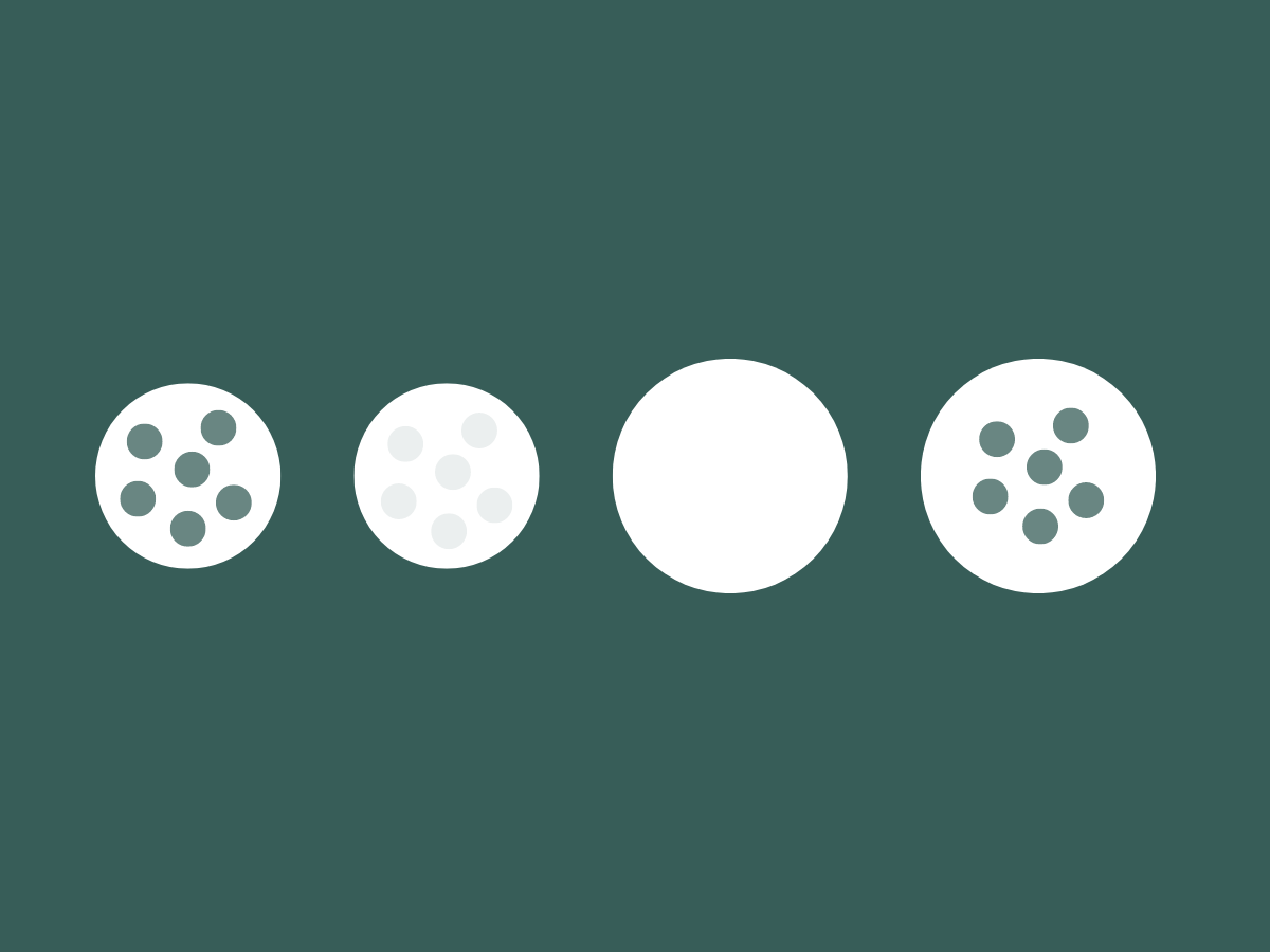 green background with four white petri dishes on it