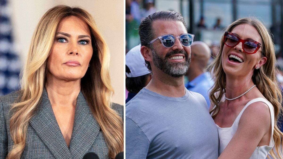 Split photo of Melania Trump, Donald Trump Jr. and Bettina Anderson. Split photo of Melania Trump, Donald Trump Jr. and Bettina Anderson.