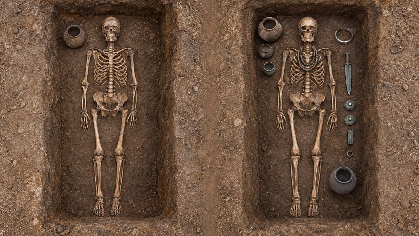 Figure 1. Two hypothetical burials, different grave furnishings