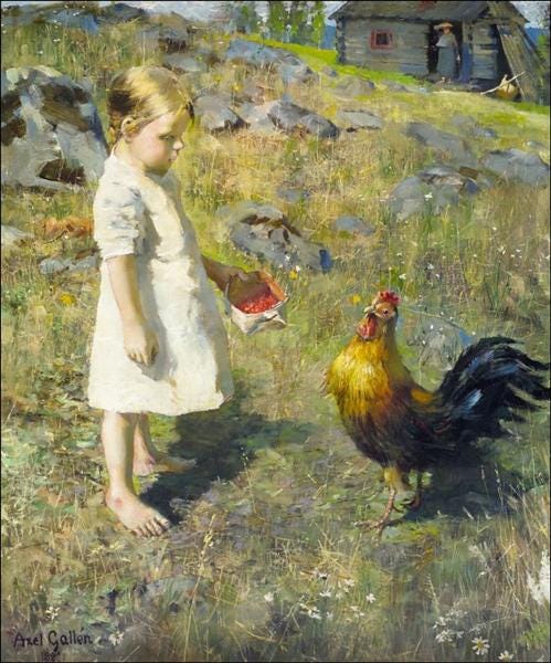 The girl and the rooster, 1886 - Akseli Gallen-Kallela