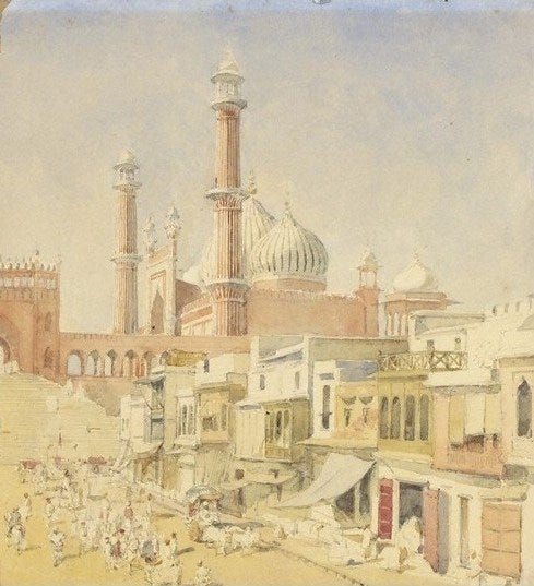 jama_masjid_delhi_watercolour_1852 jama_masjid_delhi_watercolour_1852