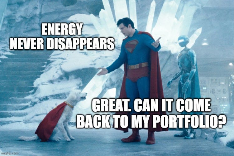 Superman explaining energy rules to his dog