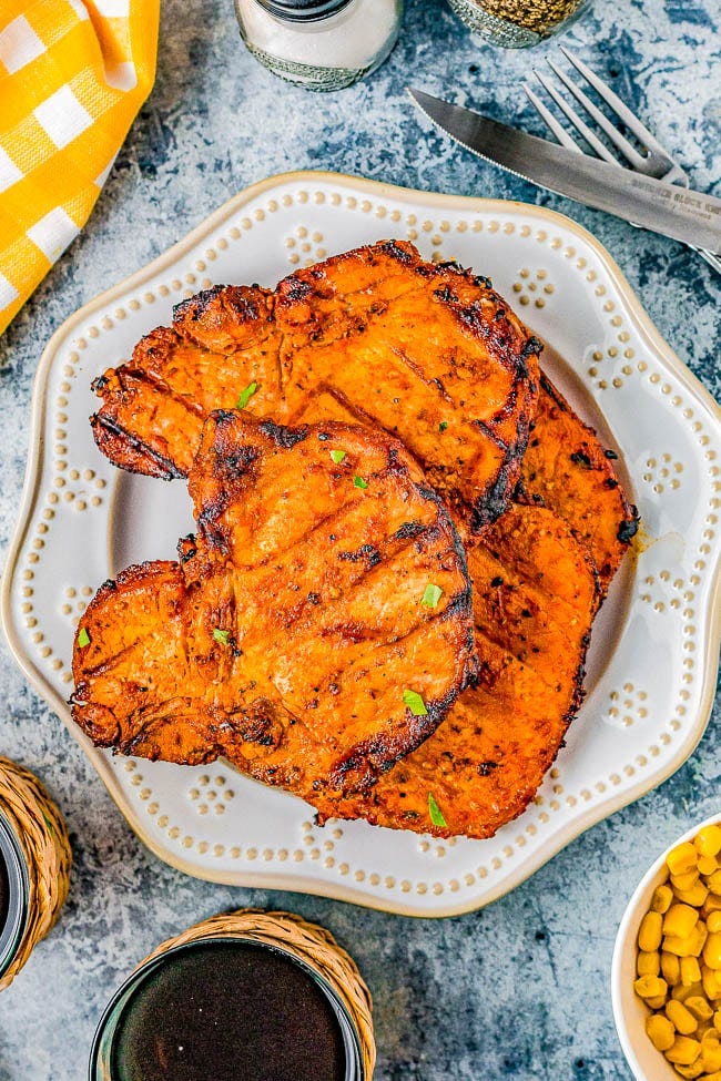 Grilled Pork Chops on a plate. Grilled Pork Chops on a plate.