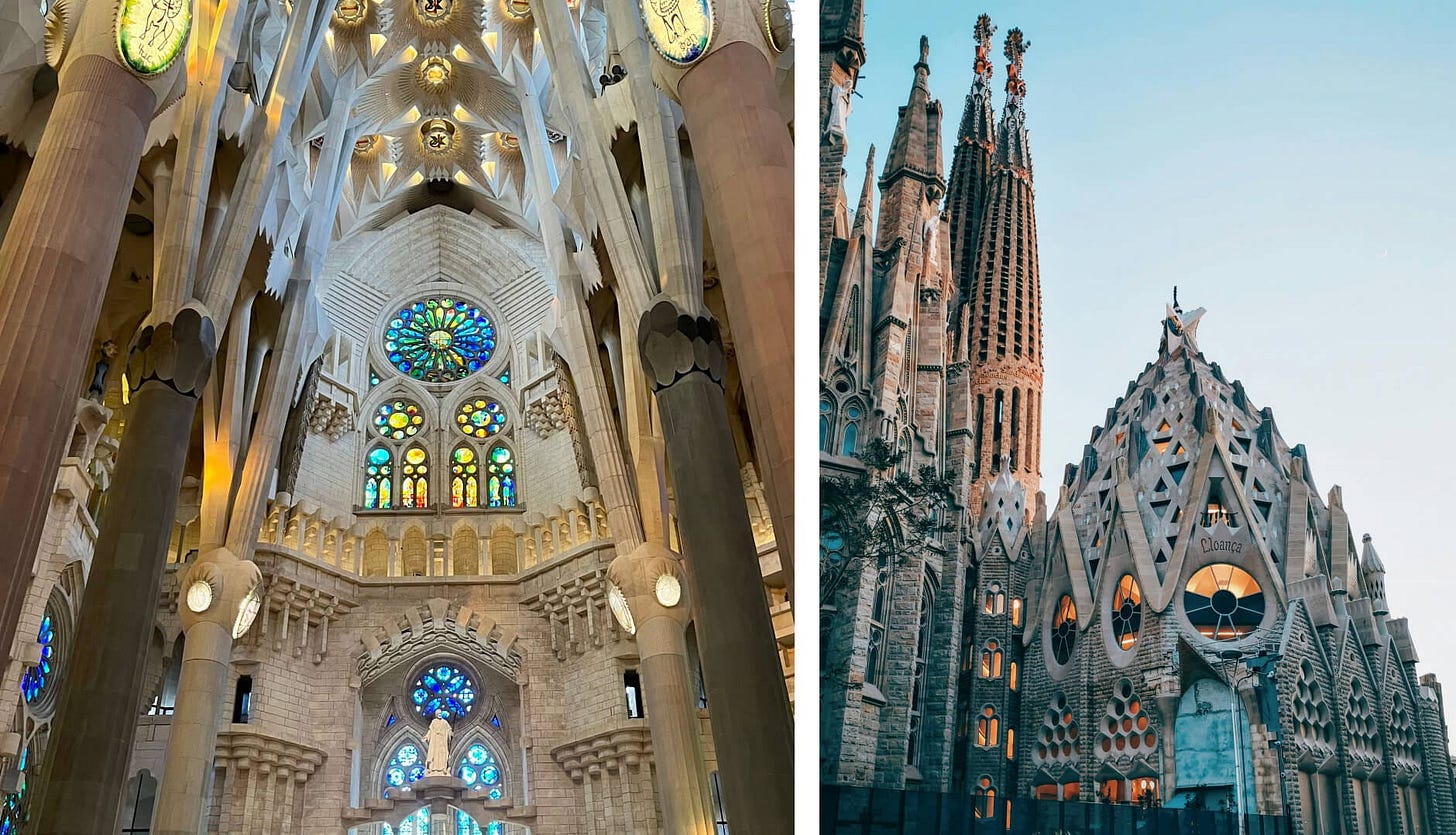 Sagrada familia buildings with high ceilings and stained glass windows Sagrada familia buildings with high ceilings and stained glass windows