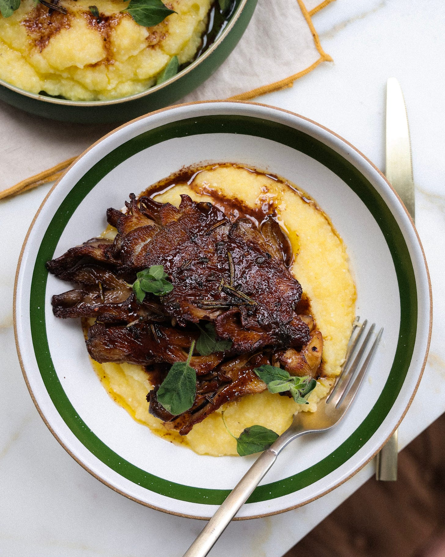 lions mane mushroom steaks over polenta lions mane mushroom steaks over polenta