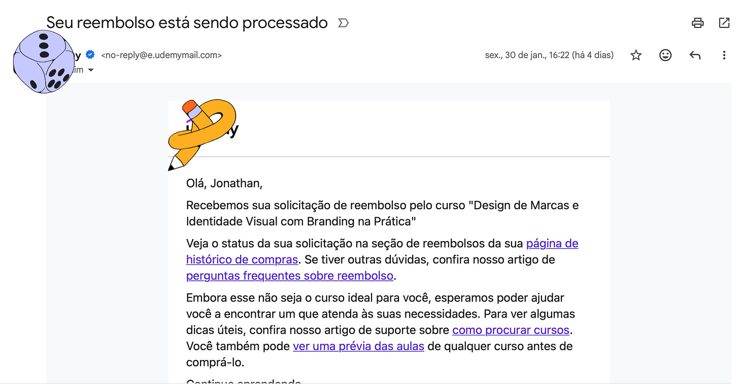 E-mail da plataforma afirmando que meu reembolso está a caminho. E-mail da plataforma afirmando que meu reembolso está a caminho.
