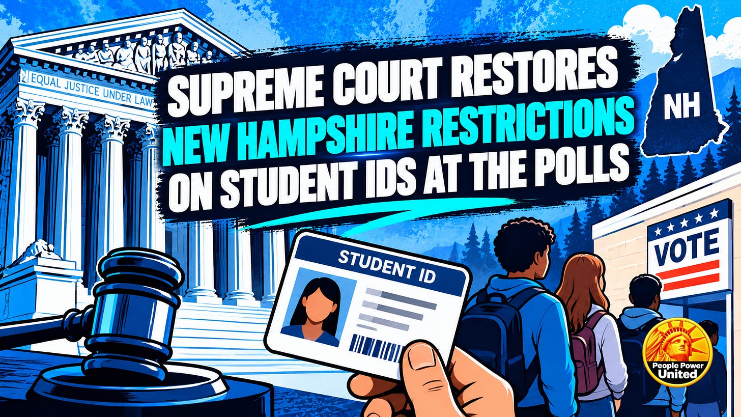 Supreme Court restores New Hampshire restrictions on student IDs at the polls. Supreme Court restores New Hampshire restrictions on student IDs at the polls.