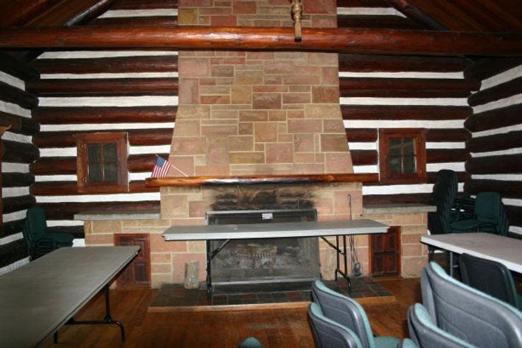Fireplace inside Pugh cabin at Malabar Farm