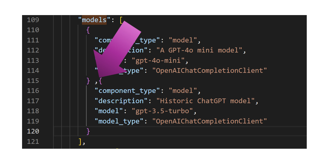 Showing an image of what the json should resemble when complete with the code correctly copied into place.