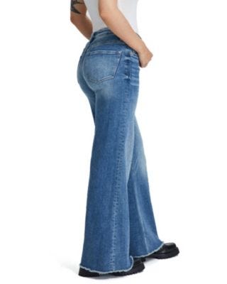 Bayeas - Mid Rise Women's Wide Leg Denim Jeans Button Fly with Frayed Hem in Bluelotus Wash Bluelotus Bayeas - Mid Rise Women's Wide Leg Denim Jeans Button Fly with Frayed Hem in Bluelotus Wash Bluelotus