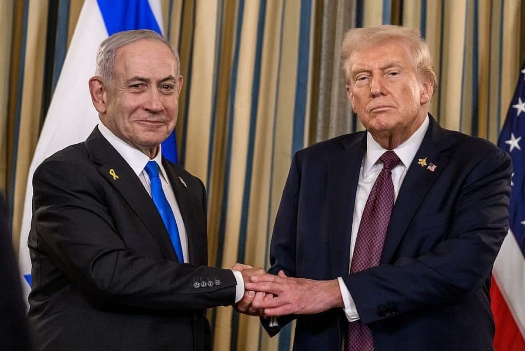 Understanding the U.S. and Israel’s illegal war on Iran President Donald Trump and Israeli Prime Minister Benjamin Netanyahu shake hands after joint press conference announcing the U.S. peace plan for Gaza, Monday, September 29, 2025, in the State Dining Room of the White House. (Official White House Photo by Joyce N. Boghosian)