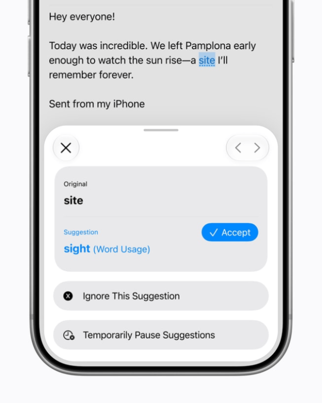 Apple Intelligence now automatically proofreads for users as they type across the system, including within most third-party apps. Apple Intelligence now automatically proofreads for users as they type across the system, including within most third-party apps.