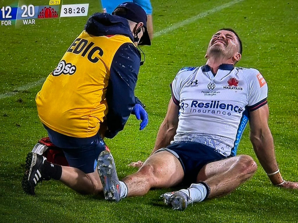 This is gut-wrenching.” Ex-Wallabies No.9 Nic White comments on incumbent  No.9 Jake Gordon's injury. Looks an Achilles heel. Rotten luck.