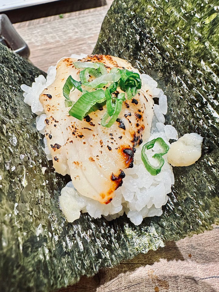 a photo of the different handrolls and desserts at matsunori handroll bar.