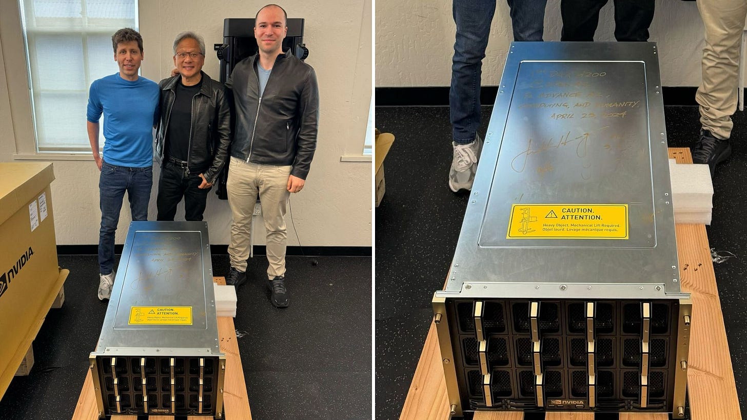 Nvidia's CEO delivering its latest AI GPU to OpenAI.