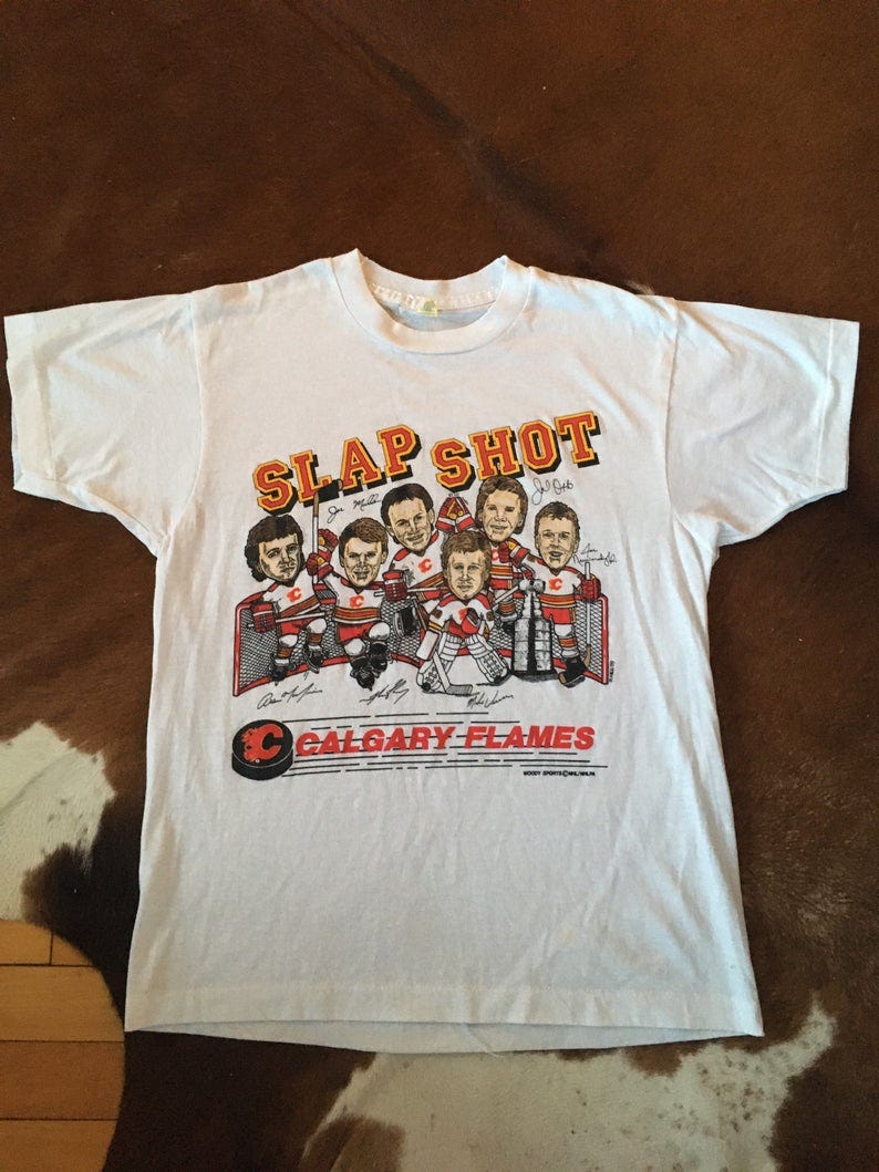 Vintage 80s 90s Calgary Flames Slap Shot Lineup NHL Hockey image 0