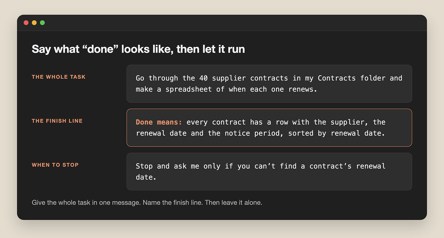 The whole task, the finish line, and when to stop